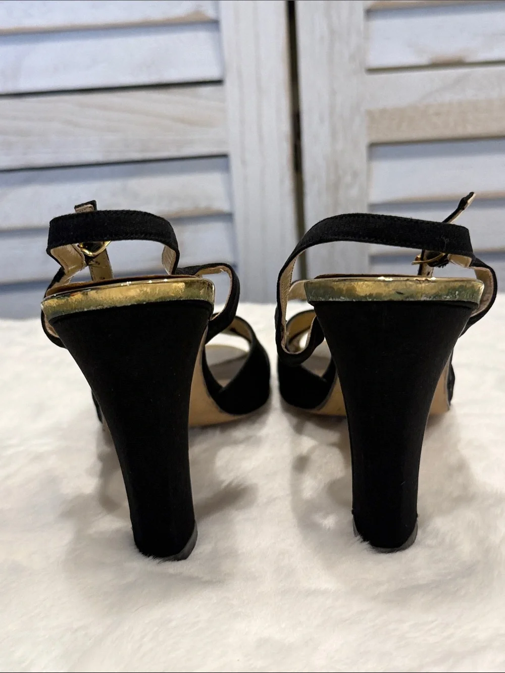 Bruno Magli Black Satin Crisscross Peep Toe Slingback Heels